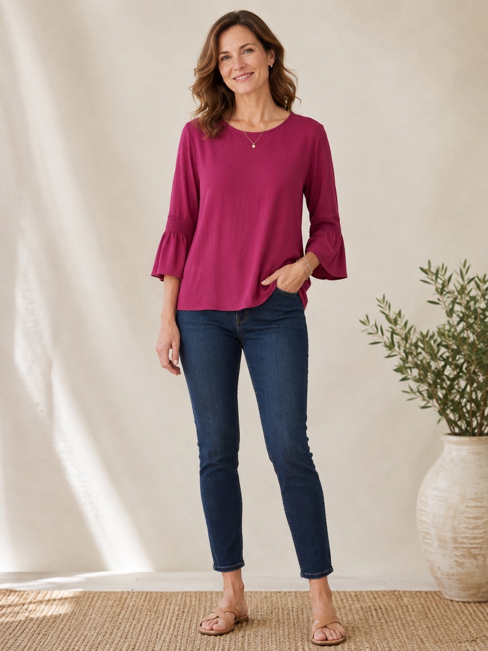 J Jill Blouse Wine Berry Color Size Large